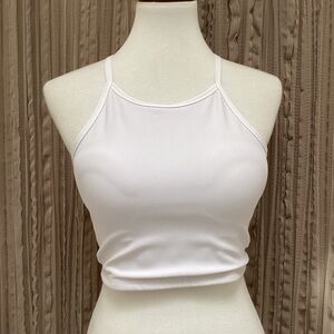 Laslulu White Ribbed Women's workout top, racerback, Medium